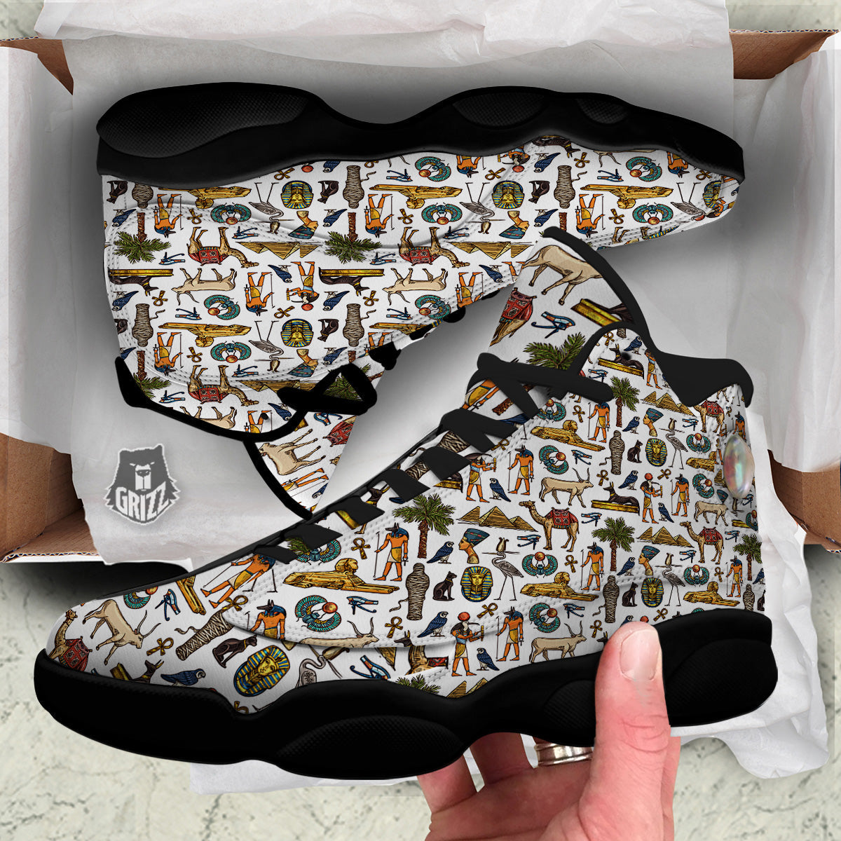 Egypt Religion Symbols Print Pattern Black Basketball Shoes-grizzshop