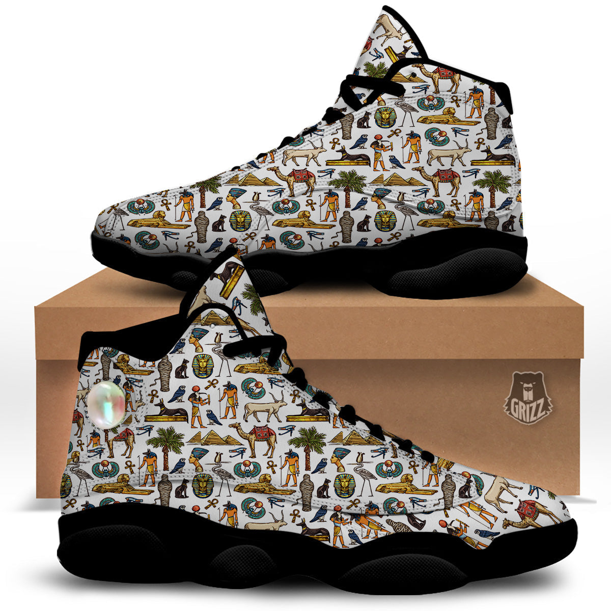 Egypt Religion Symbols Print Pattern Black Basketball Shoes-grizzshop