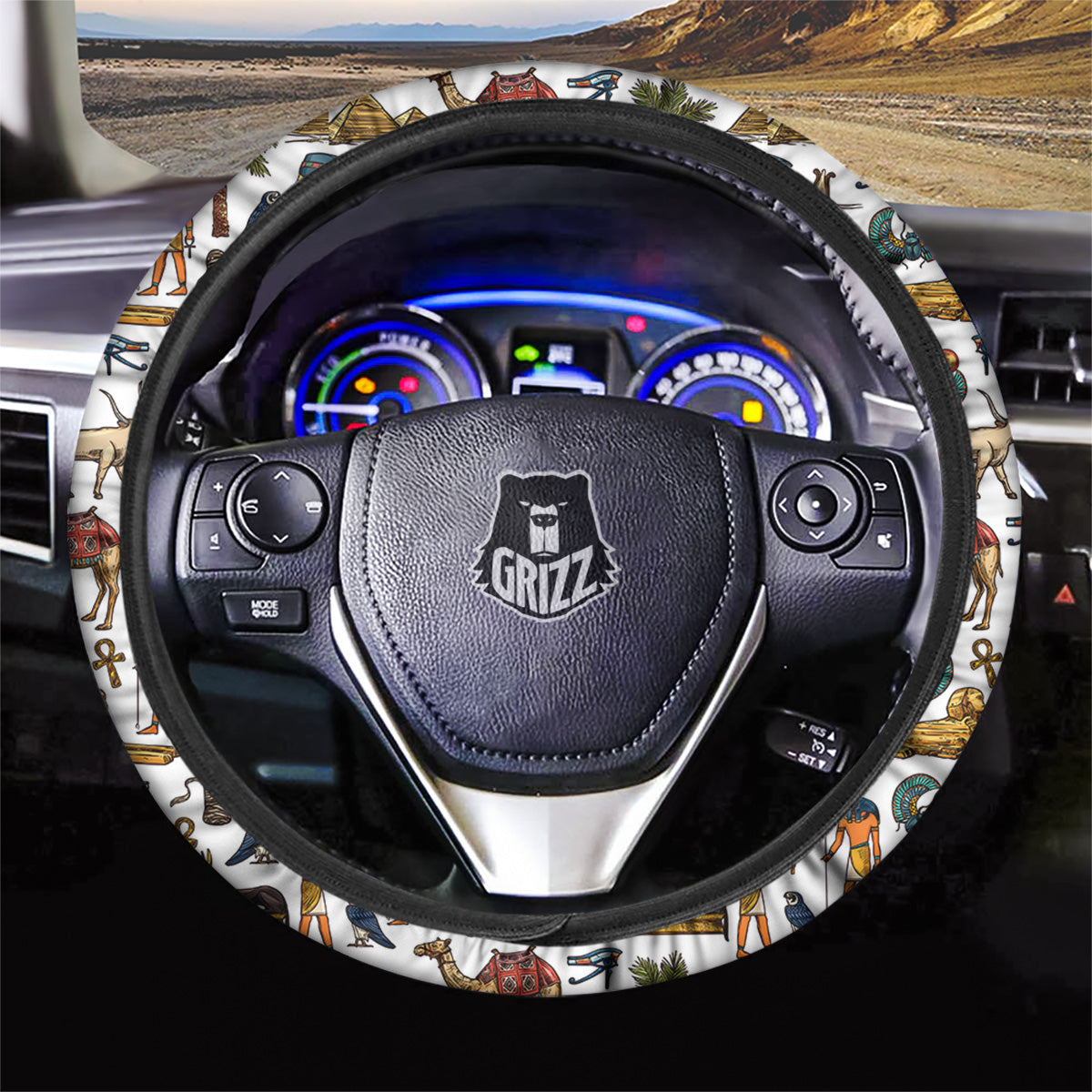 Egypt Religion Symbols Print Pattern Car Steering Wheel Cover-grizzshop