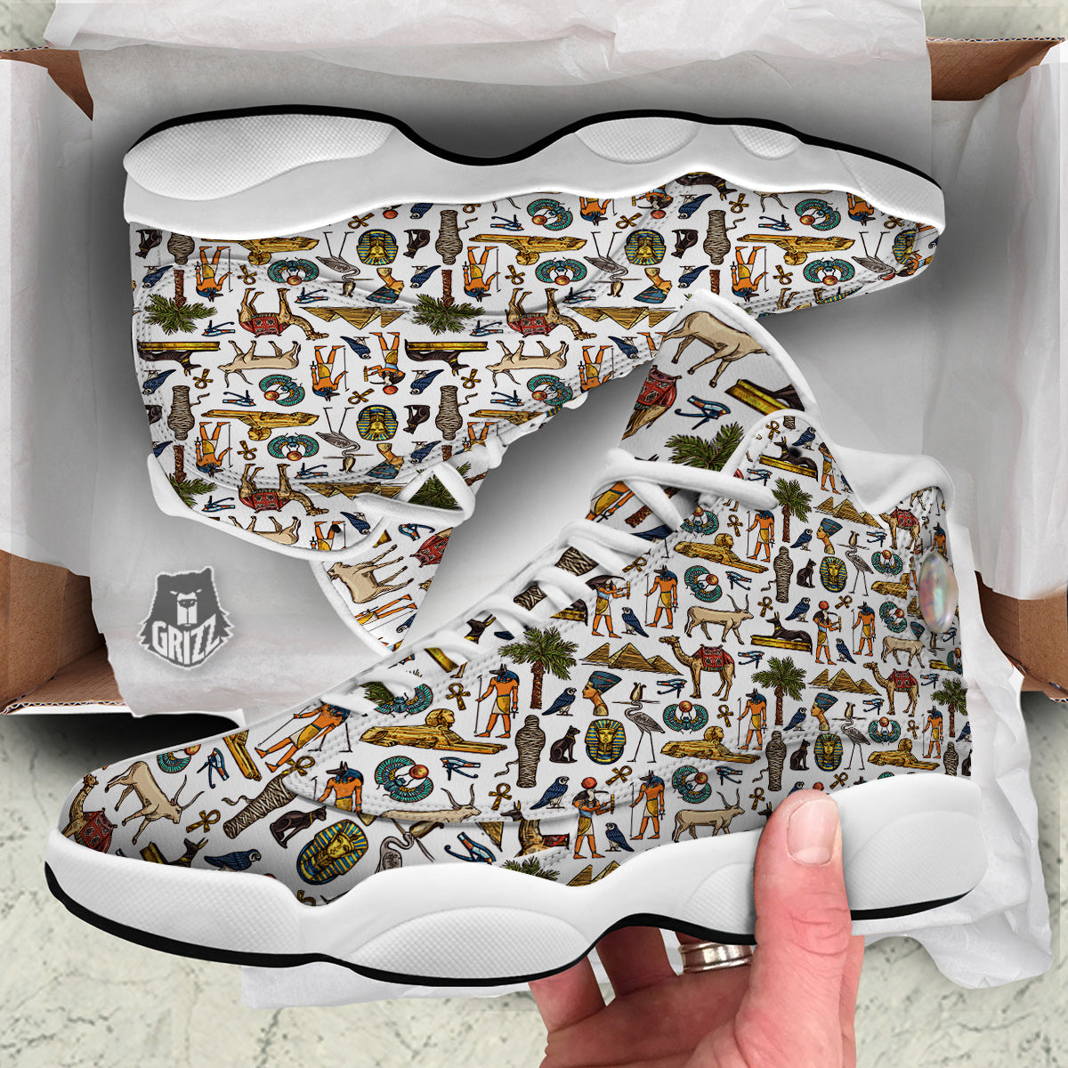 Egypt Religion Symbols Print Pattern White Basketball Shoes-grizzshop