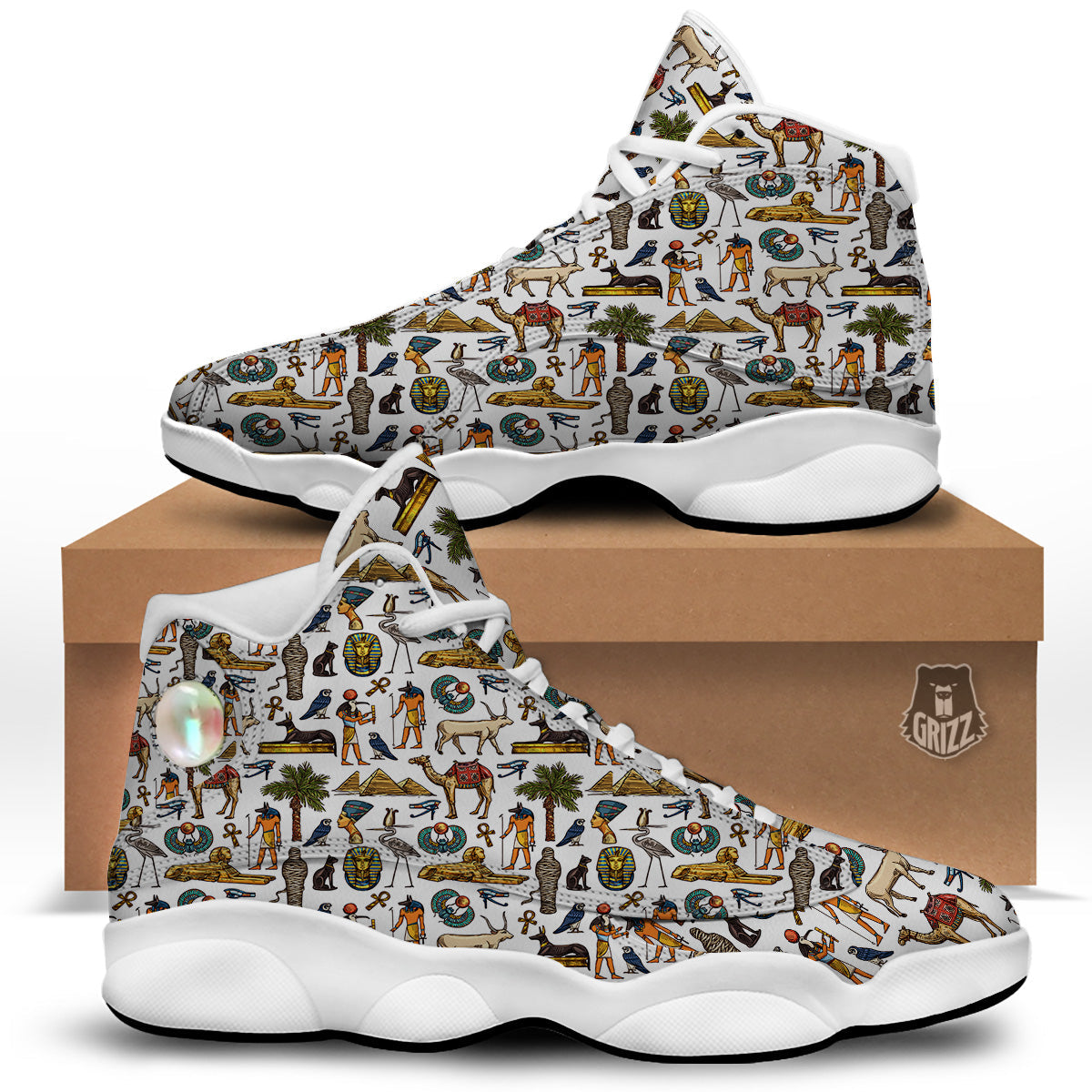 Egypt Religion Symbols Print Pattern White Basketball Shoes-grizzshop