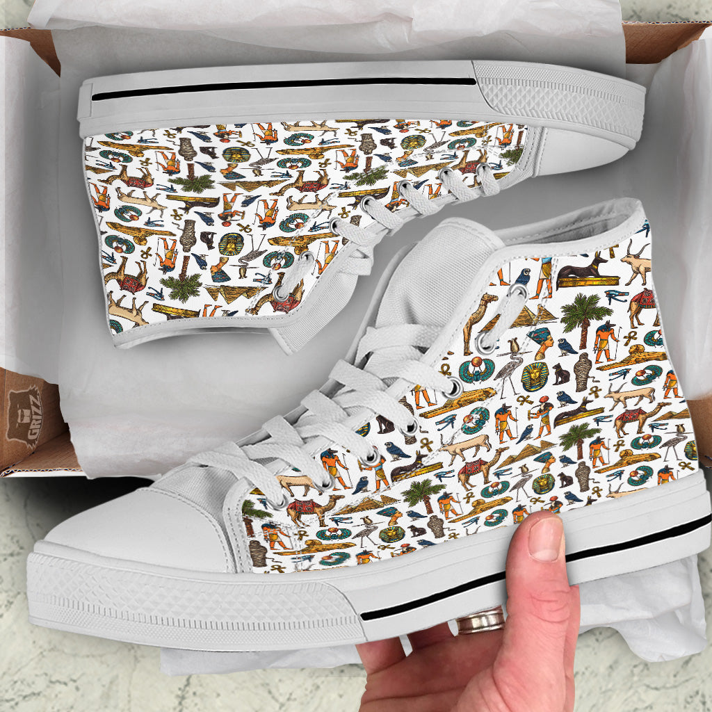 Egypt Religion Symbols Print Pattern White High Top Shoes-grizzshop