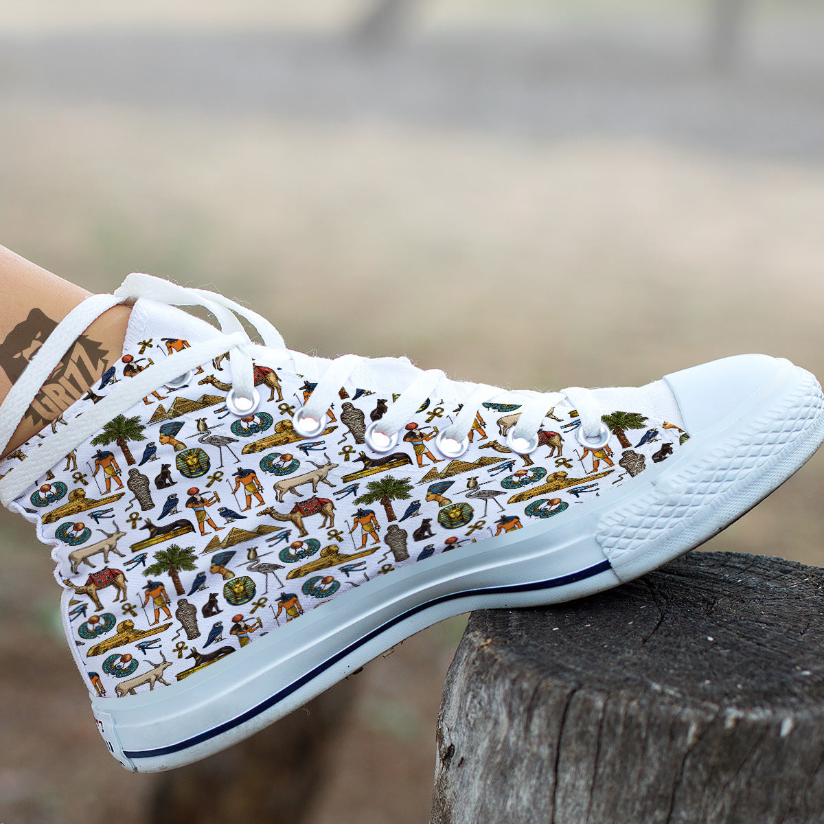 Egypt Religion Symbols Print Pattern White High Top Shoes-grizzshop