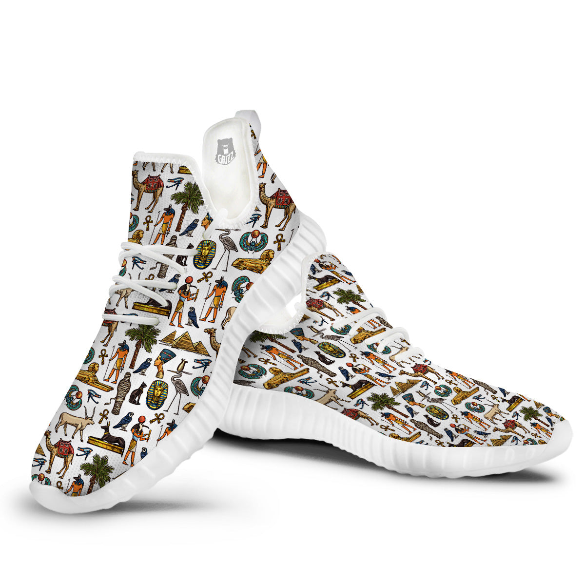 Egypt Religion Symbols Print Pattern White Walking Shoes-grizzshop