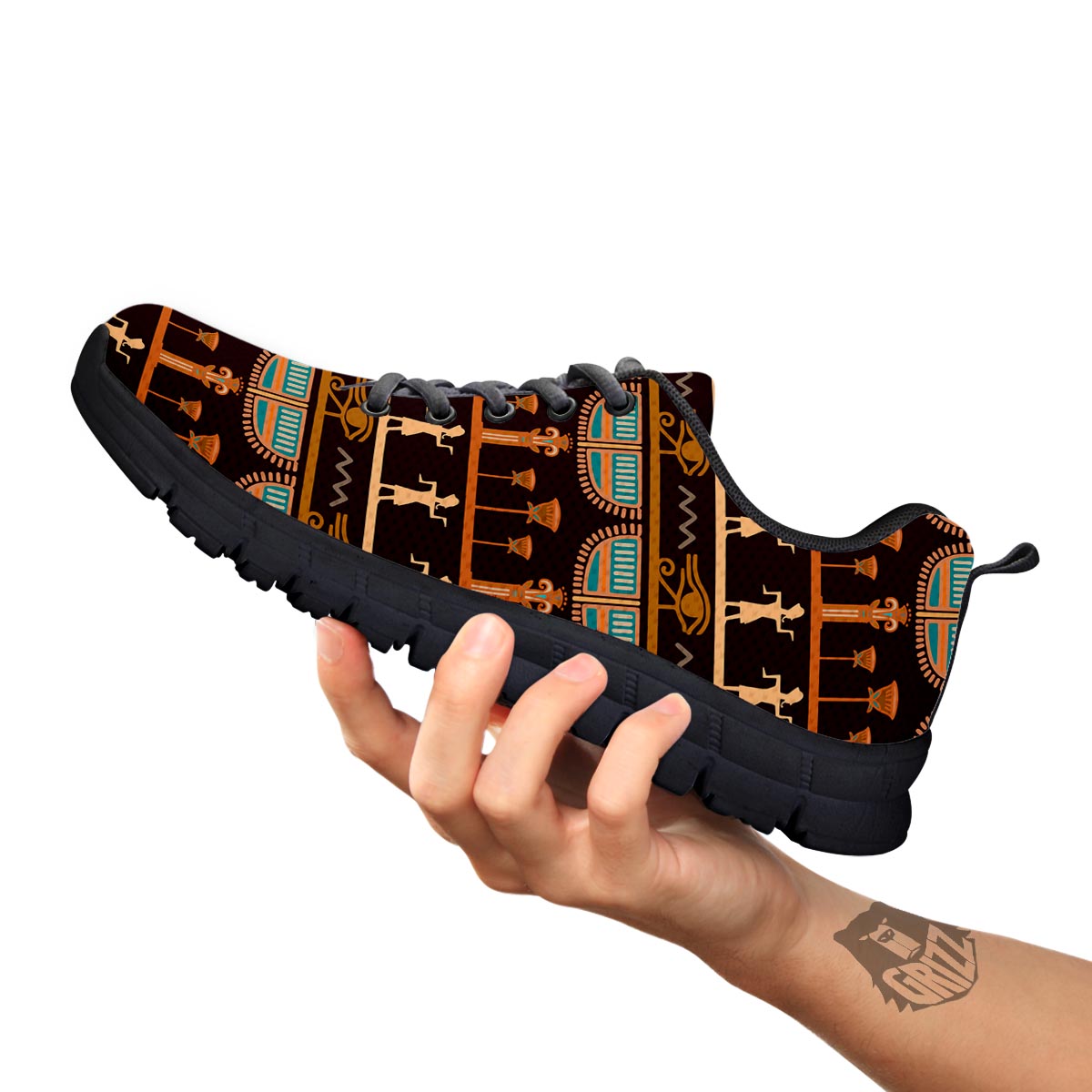 Egypt Tribal Print Pattern Black Sneaker-grizzshop