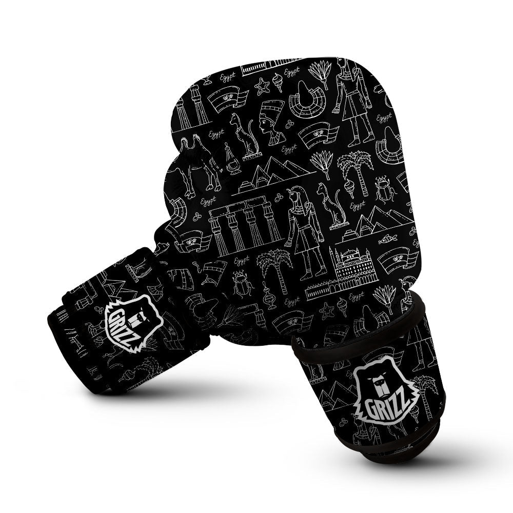 Egypt White And Black Print Pattern Boxing Gloves-grizzshop