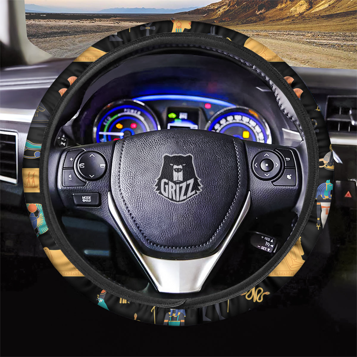 Egyptian Ancient Print Pattern Car Steering Wheel Cover-grizzshop