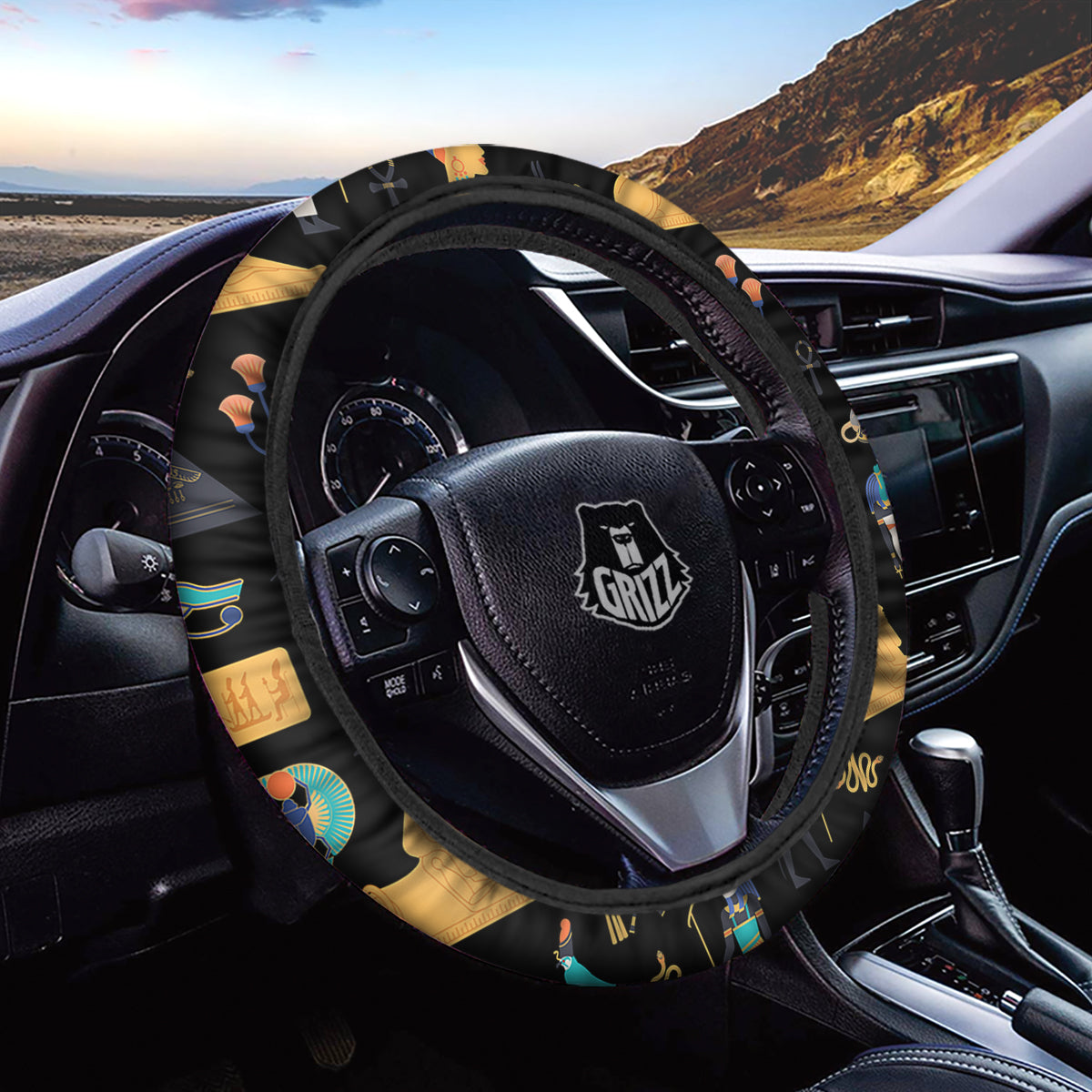 Egyptian Ancient Print Pattern Car Steering Wheel Cover-grizzshop
