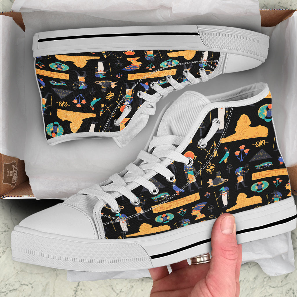 Egyptian Ancient Print Pattern White High Top Shoes-grizzshop