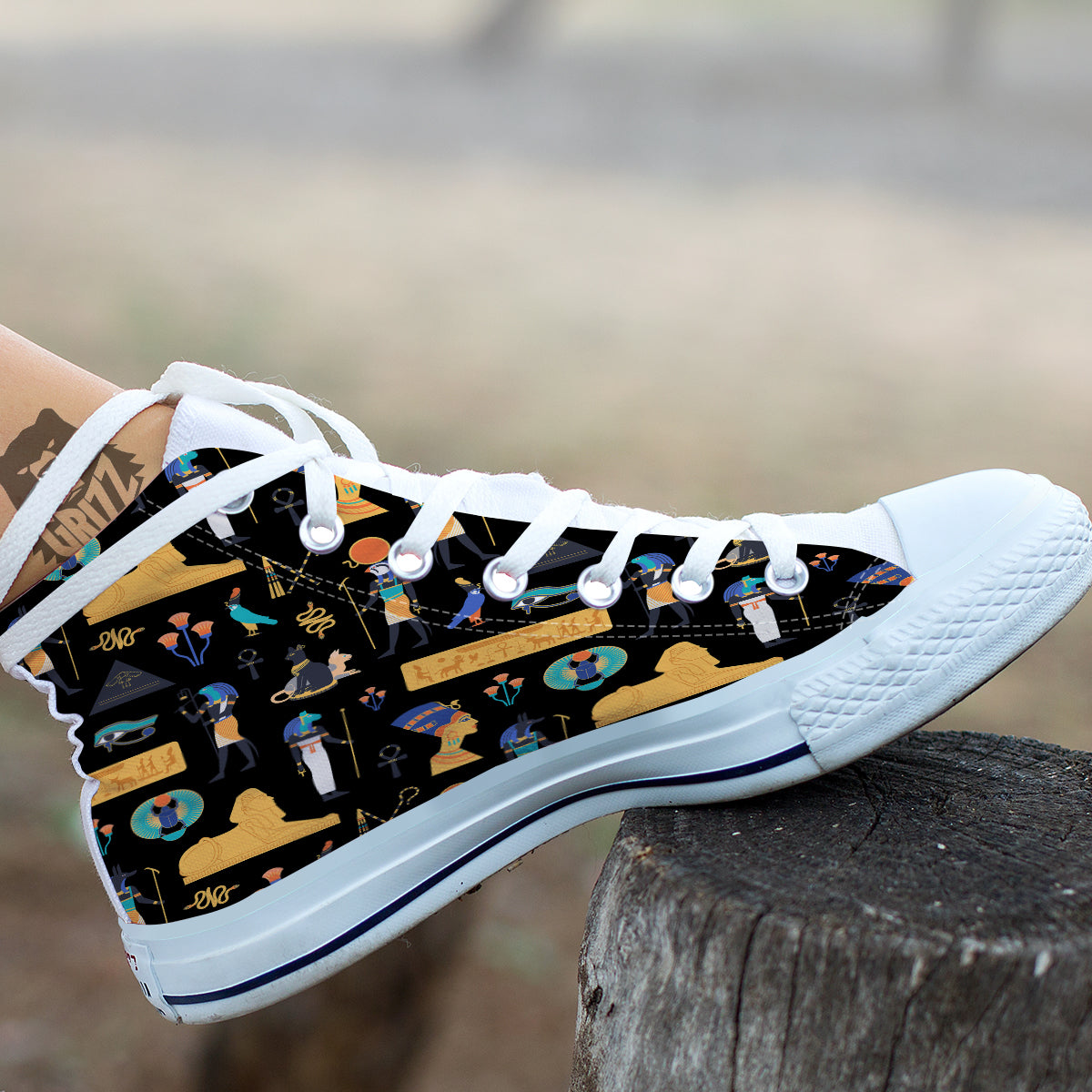 Egyptian Ancient Print Pattern White High Top Shoes-grizzshop
