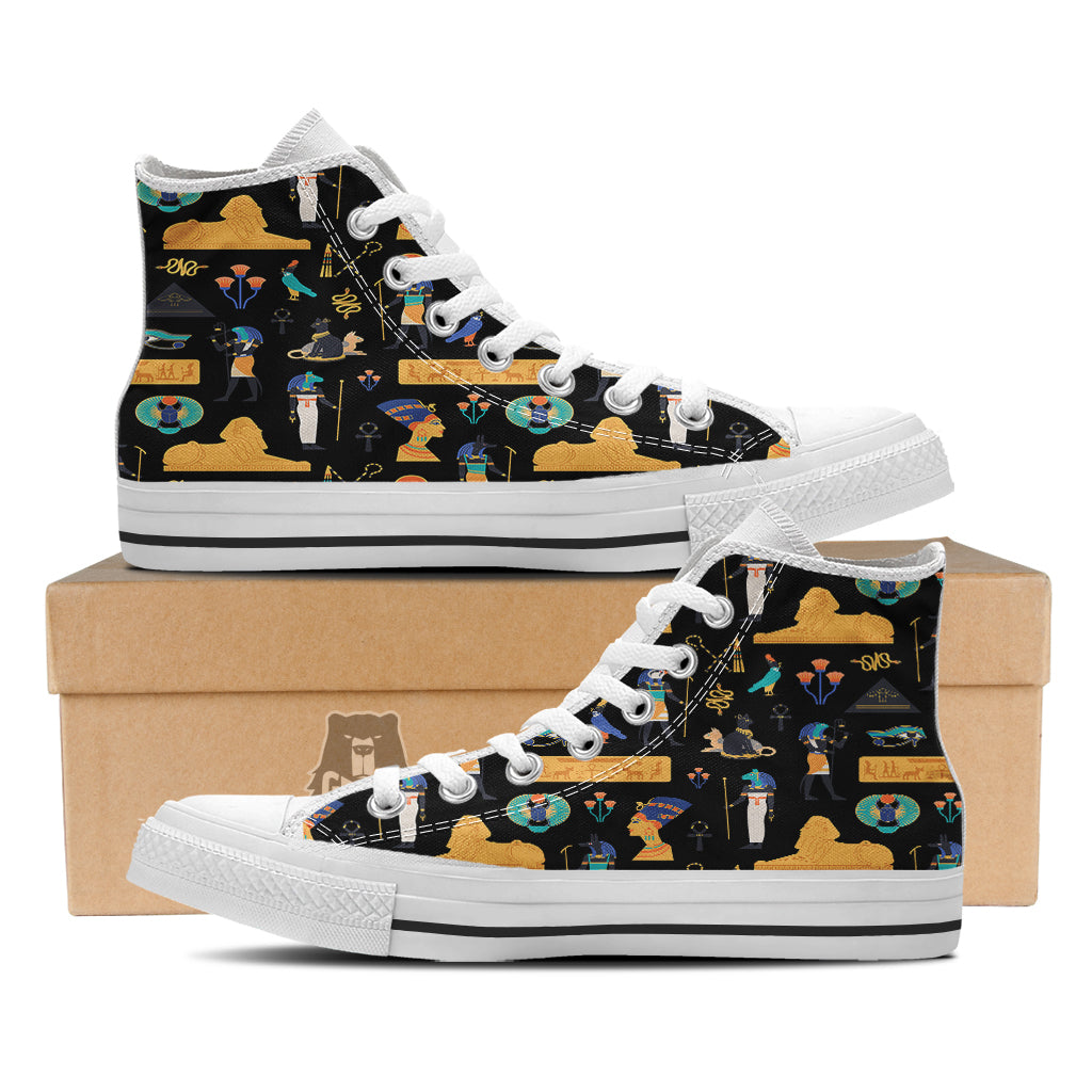 Egyptian Ancient Print Pattern White High Top Shoes-grizzshop