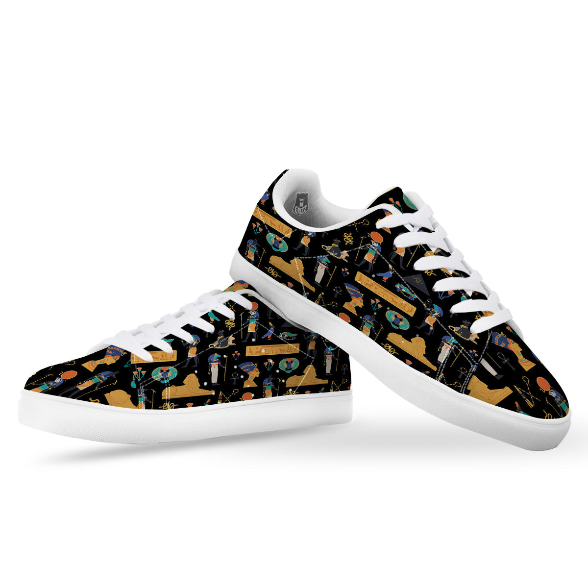 Egyptian Ancient Print Pattern White Low Top Sneakers-grizzshop