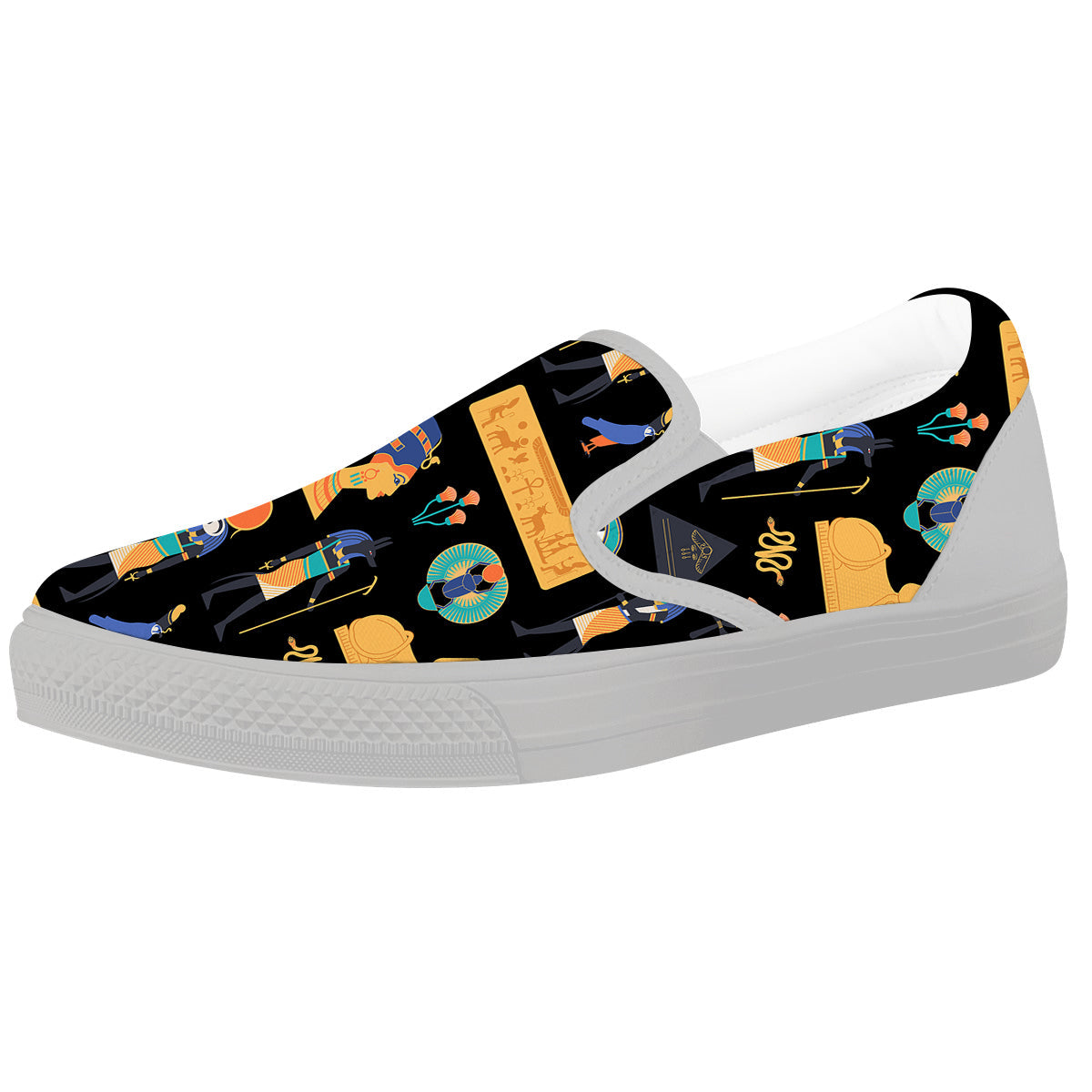 Egyptian Ancient Print Pattern White Slip On Shoes-grizzshop