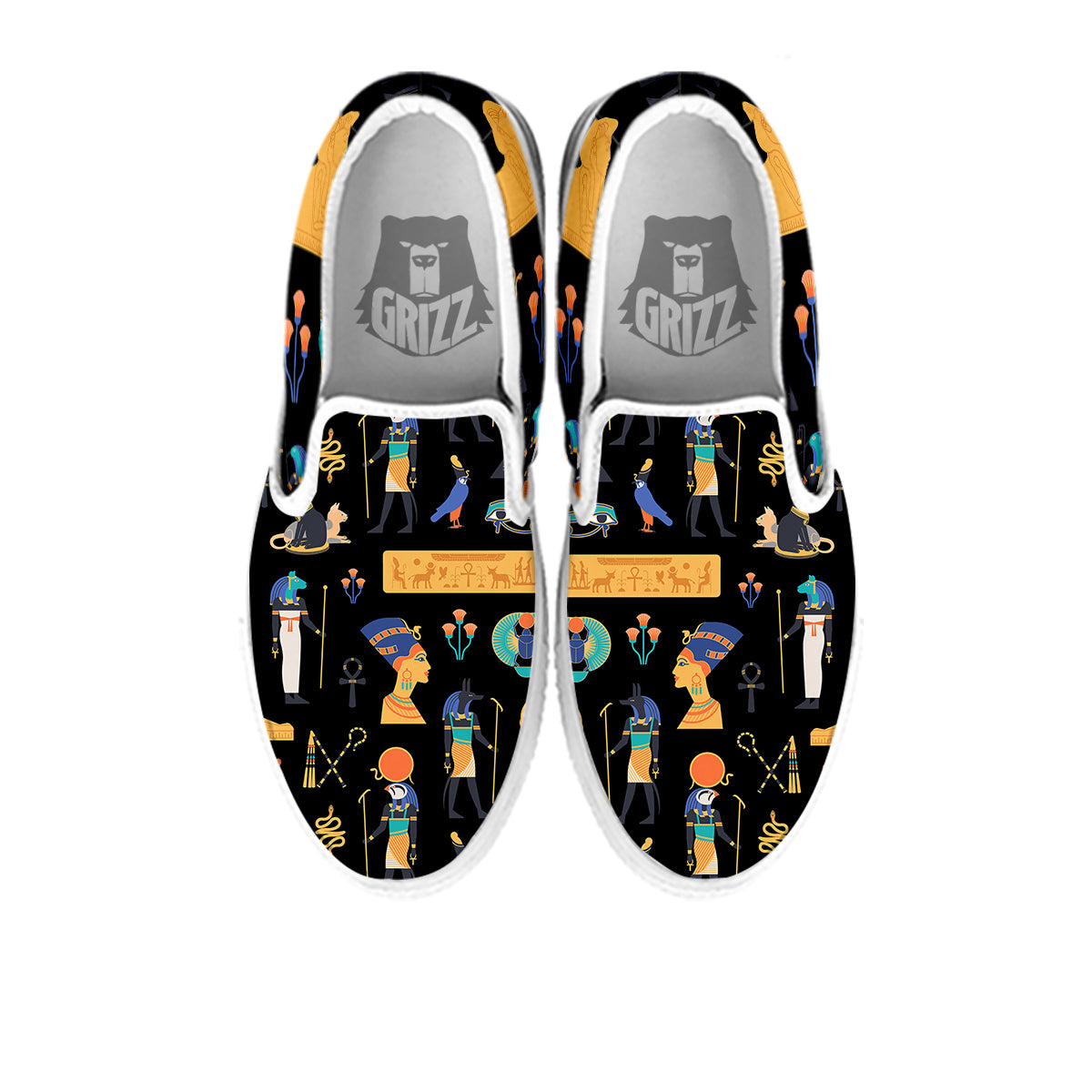 Egyptian Ancient Print Pattern White Slip On Shoes-grizzshop