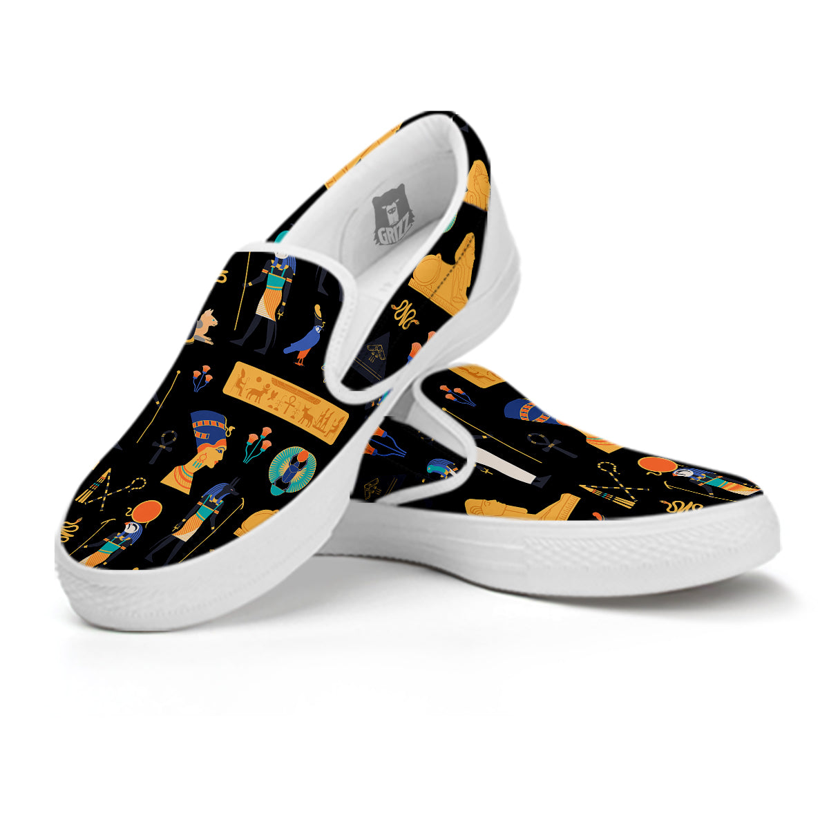 Egyptian Ancient Print Pattern White Slip On Shoes-grizzshop