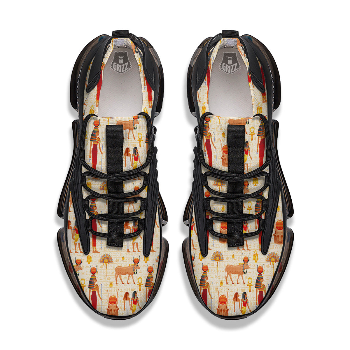 Egyptian Cow Hathor Goddess Print Pattern Black Gym Shoes-grizzshop