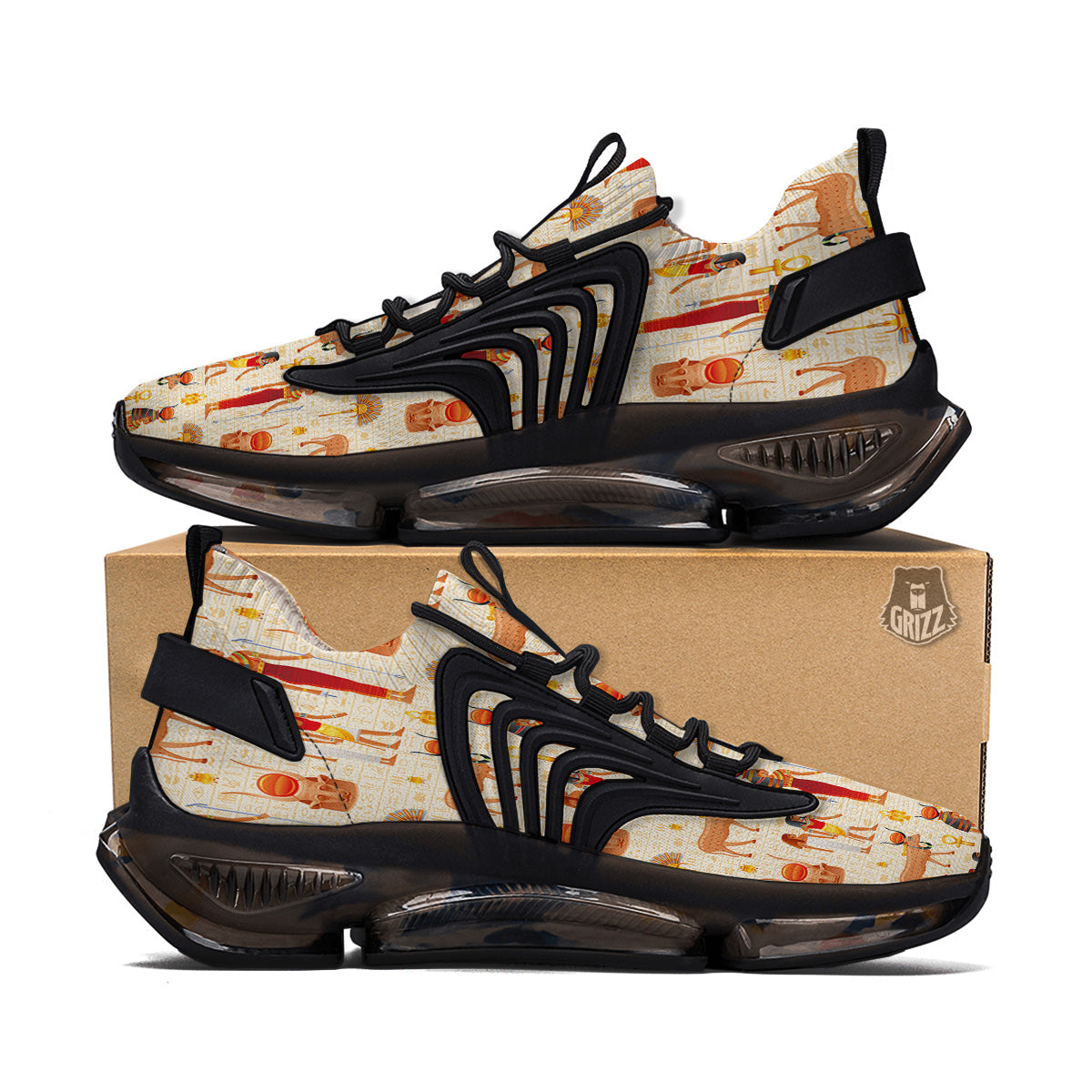 Egyptian Cow Hathor Goddess Print Pattern Black Gym Shoes-grizzshop