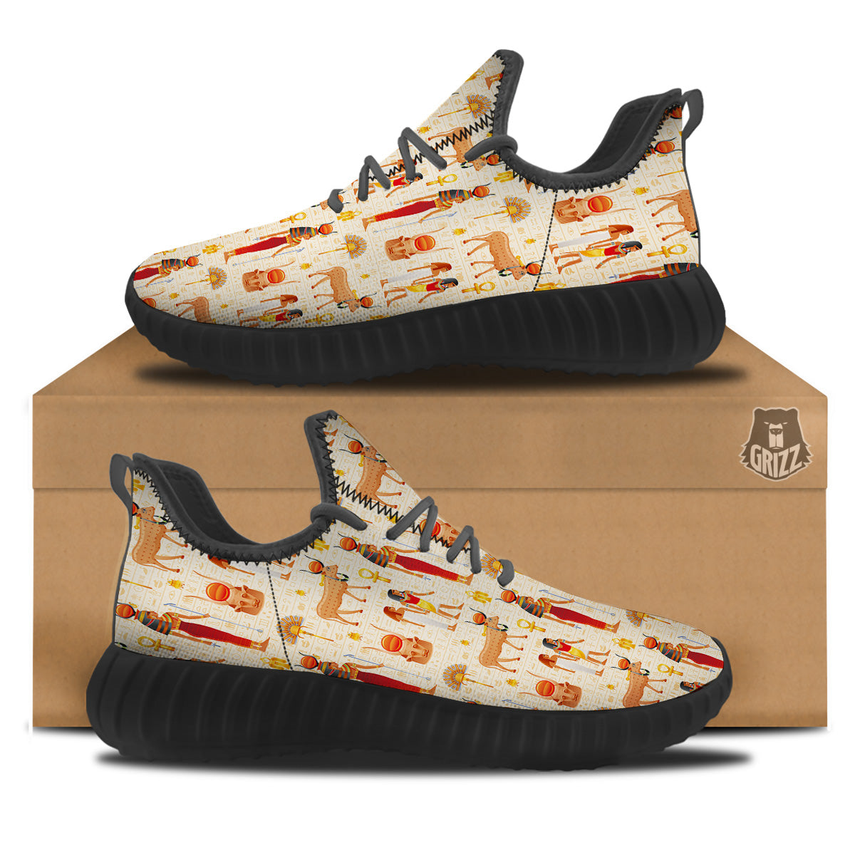 Egyptian Cow Hathor Goddess Print Pattern Black Walking Shoes-grizzshop