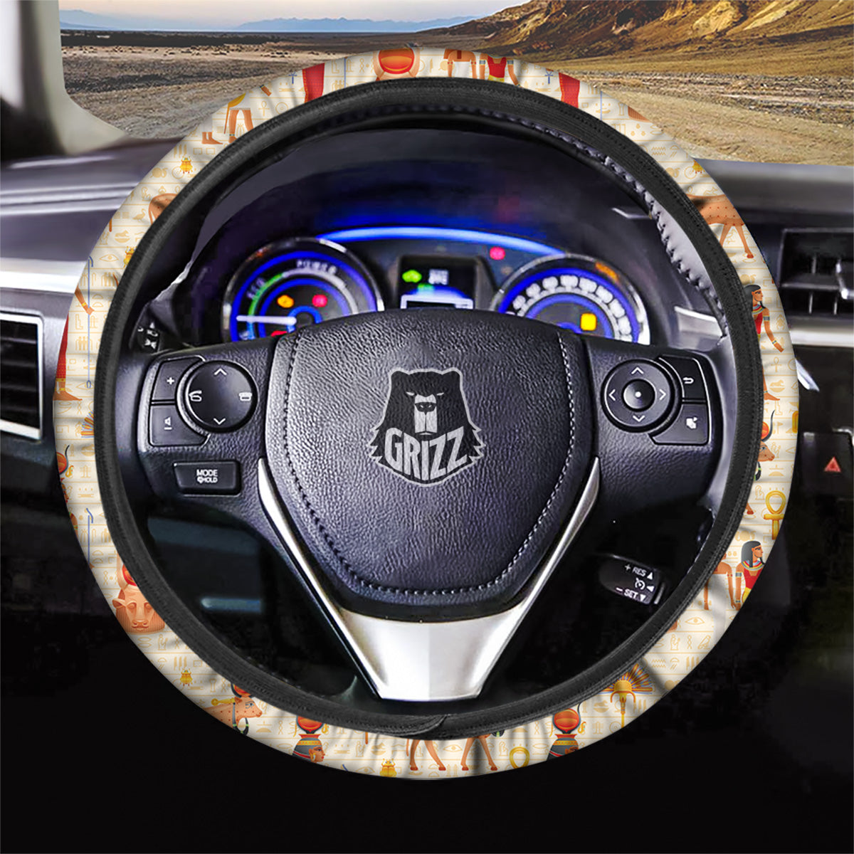 Egyptian Cow Hathor Goddess Print Pattern Car Steering Wheel Cover-grizzshop
