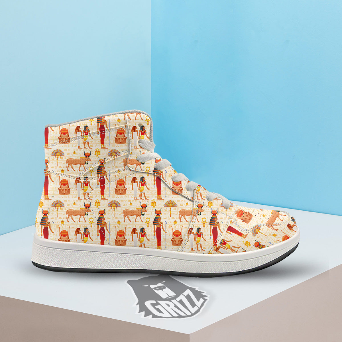 Egyptian Cow Hathor Goddess Print Pattern High Top Sneakers-grizzshop