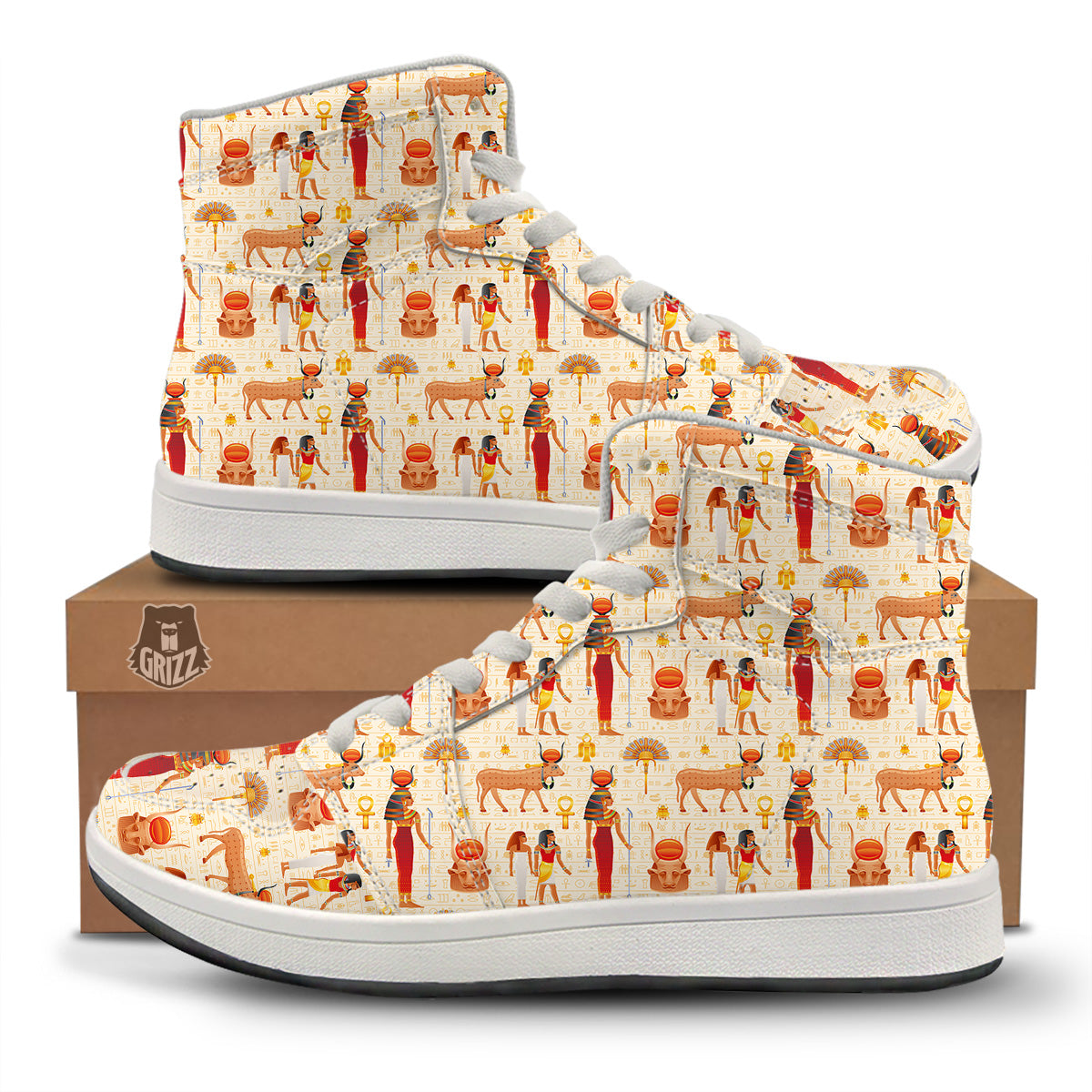 Egyptian Cow Hathor Goddess Print Pattern High Top Sneakers-grizzshop