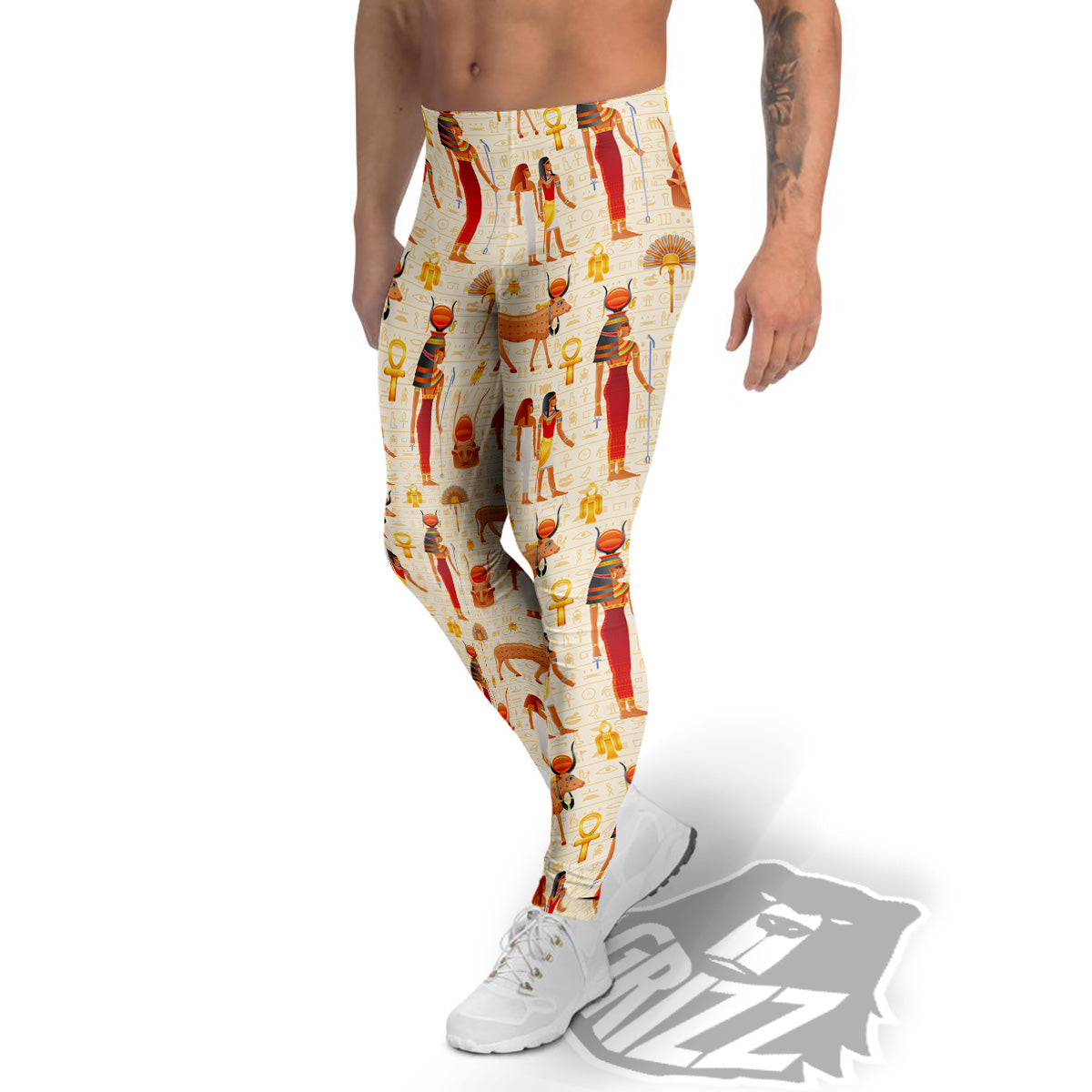 Egyptian Cow Hathor Goddess Print Pattern Men's Leggings-grizzshop