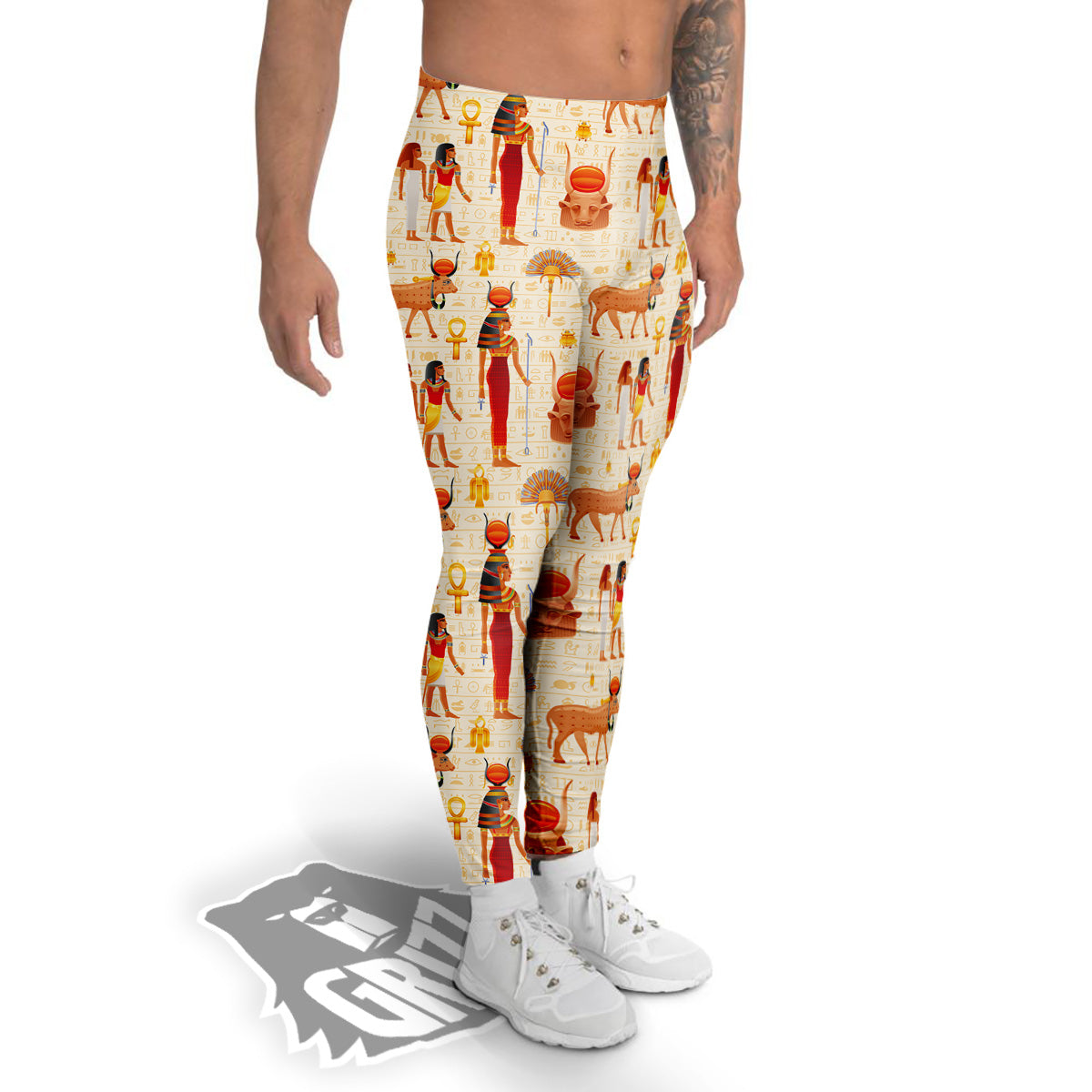 Egyptian Cow Hathor Goddess Print Pattern Men's Leggings-grizzshop