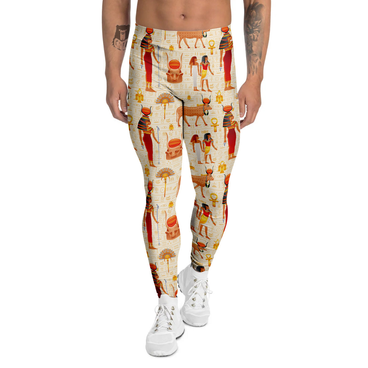 Egyptian Cow Hathor Goddess Print Pattern Men's Leggings-grizzshop