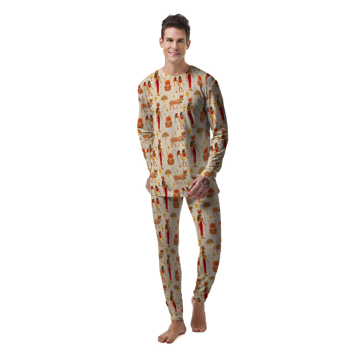 Egyptian Cow Hathor Goddess Print Pattern Men's Pajamas-grizzshop