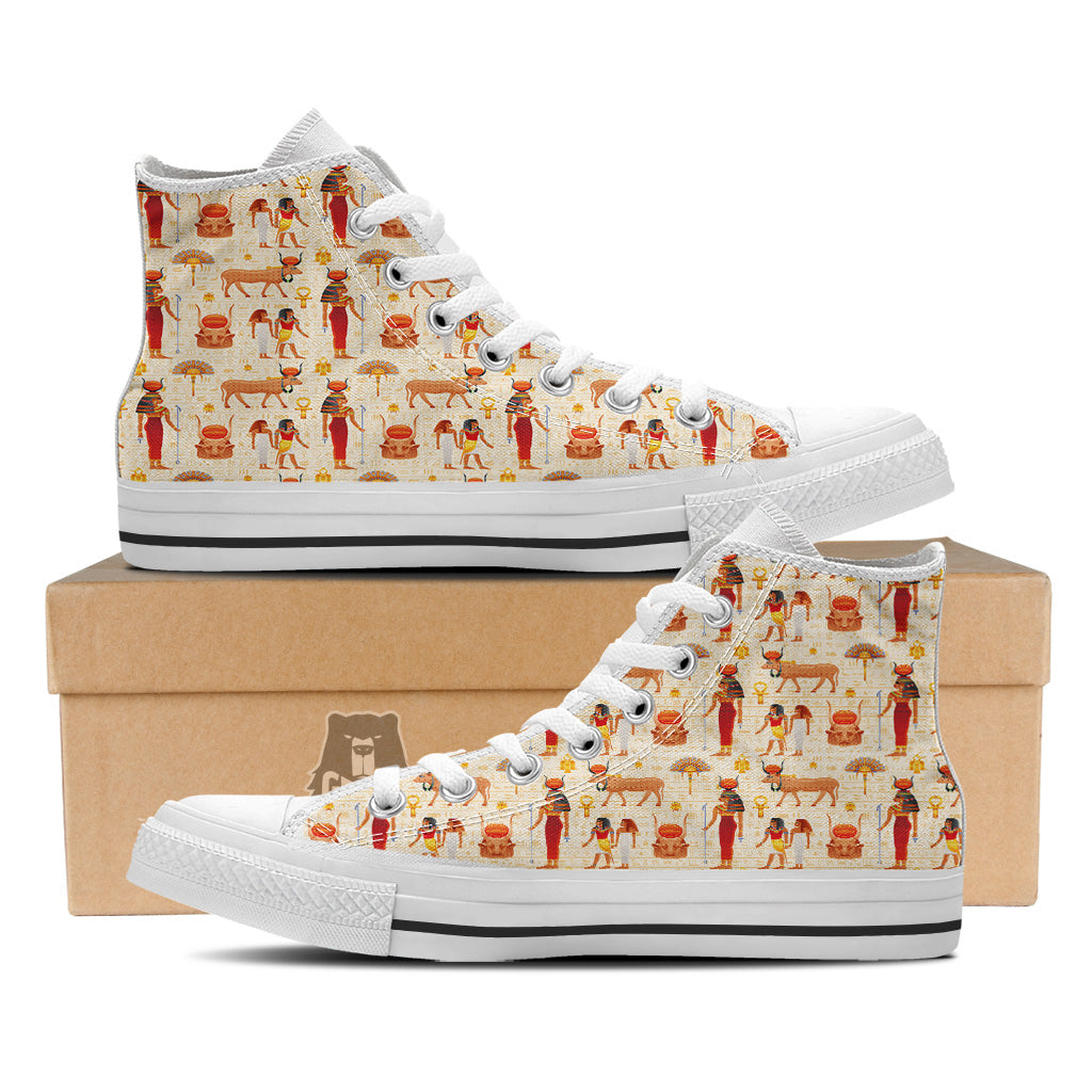 Egyptian Cow Hathor Goddess Print Pattern White High Top Shoes-grizzshop