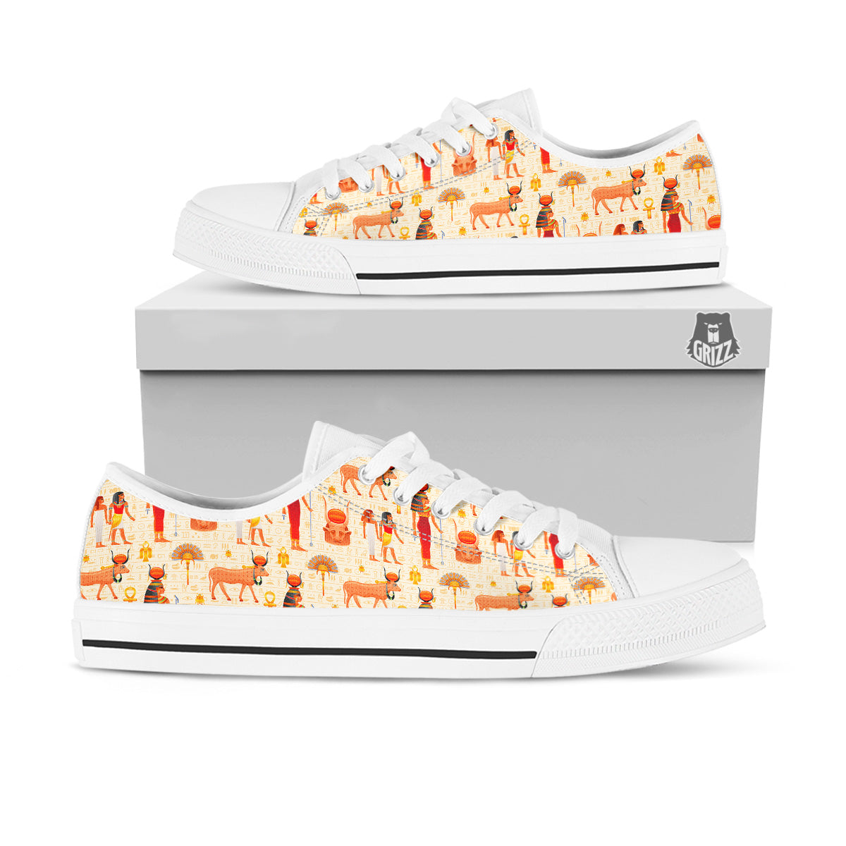 Egyptian Cow Hathor Goddess Print Pattern White Low Top Shoes-grizzshop