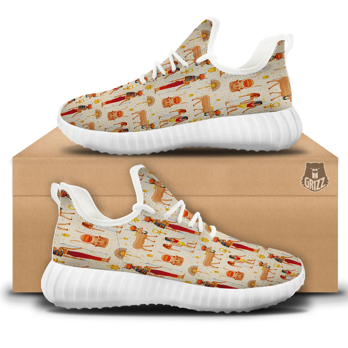 Egyptian Cow Hathor Goddess Print Pattern White Walking Shoes-grizzshop