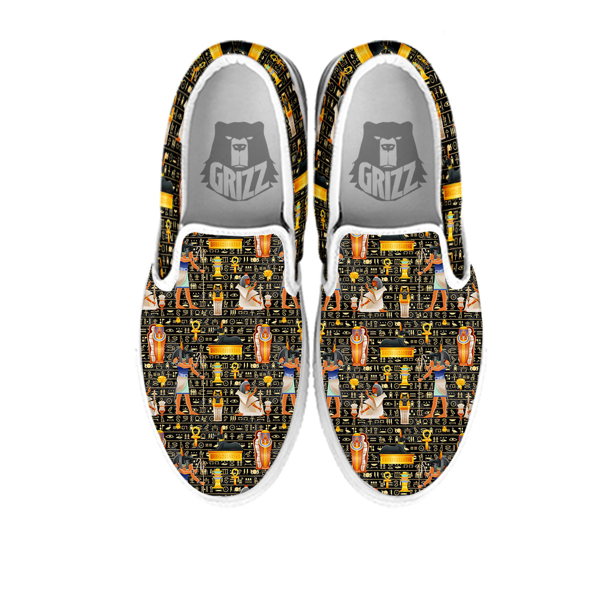 Egyptian Jackal Anubis God Print Pattern White Slip On Shoes-grizzshop