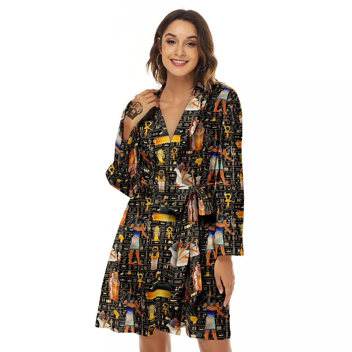 Egyptian Jackal Anubis God Print Pattern Women's Robe-grizzshop