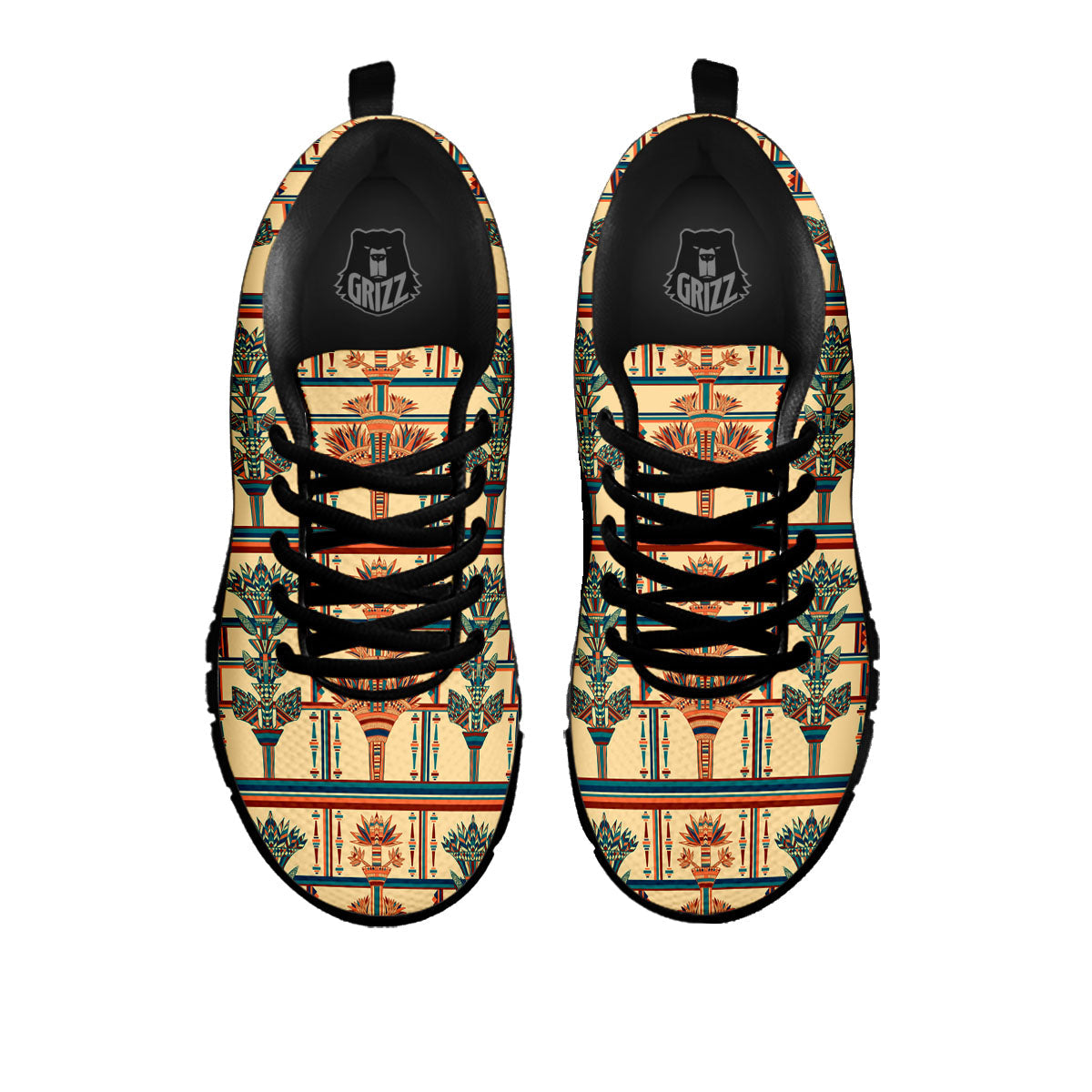 Egyptian Ornament Print Pattern Black Sneaker-grizzshop