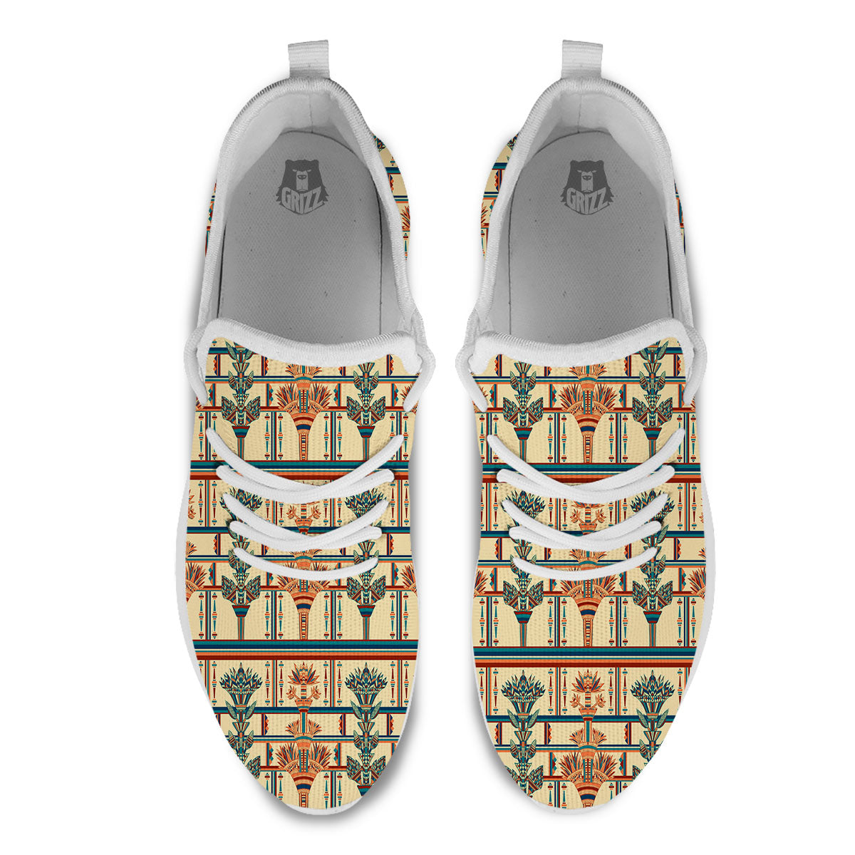 Egyptian Ornament Print Pattern White Athletic Shoes-grizzshop