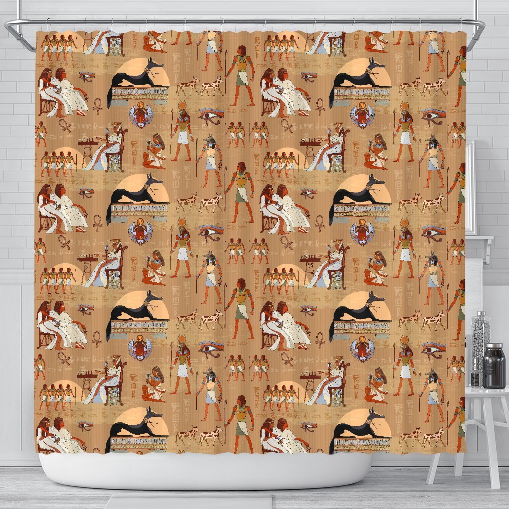 Egyptian Pattern Print Bathroom Shower Curtain-grizzshop