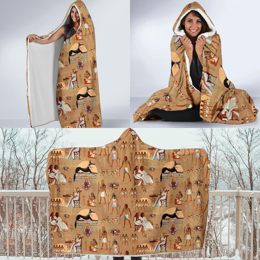 Egyptian Pattern Print Hooded Blanket-grizzshop