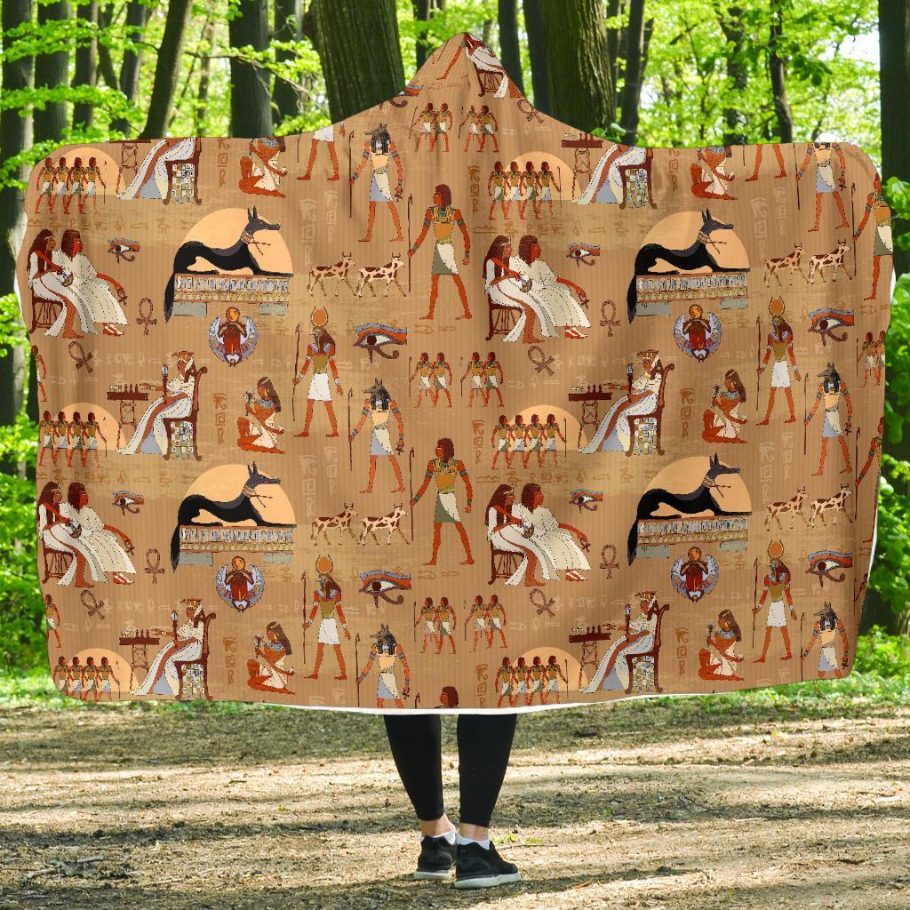 Egyptian Pattern Print Hooded Blanket-grizzshop