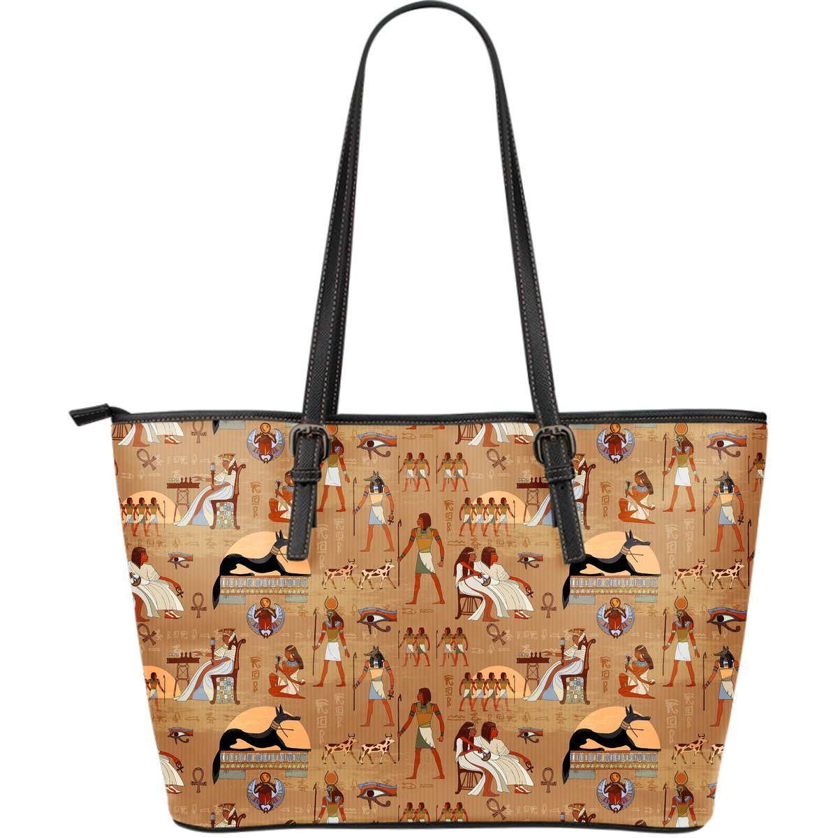 Egyptian Pattern Print Leather Tote Bag-grizzshop