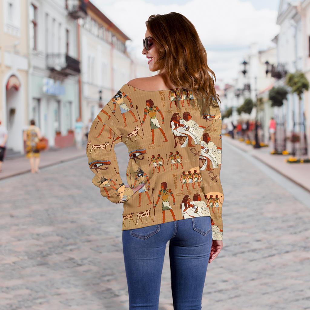 Egyptian Pattern Print Women Off Shoulder Sweatshirt-grizzshop