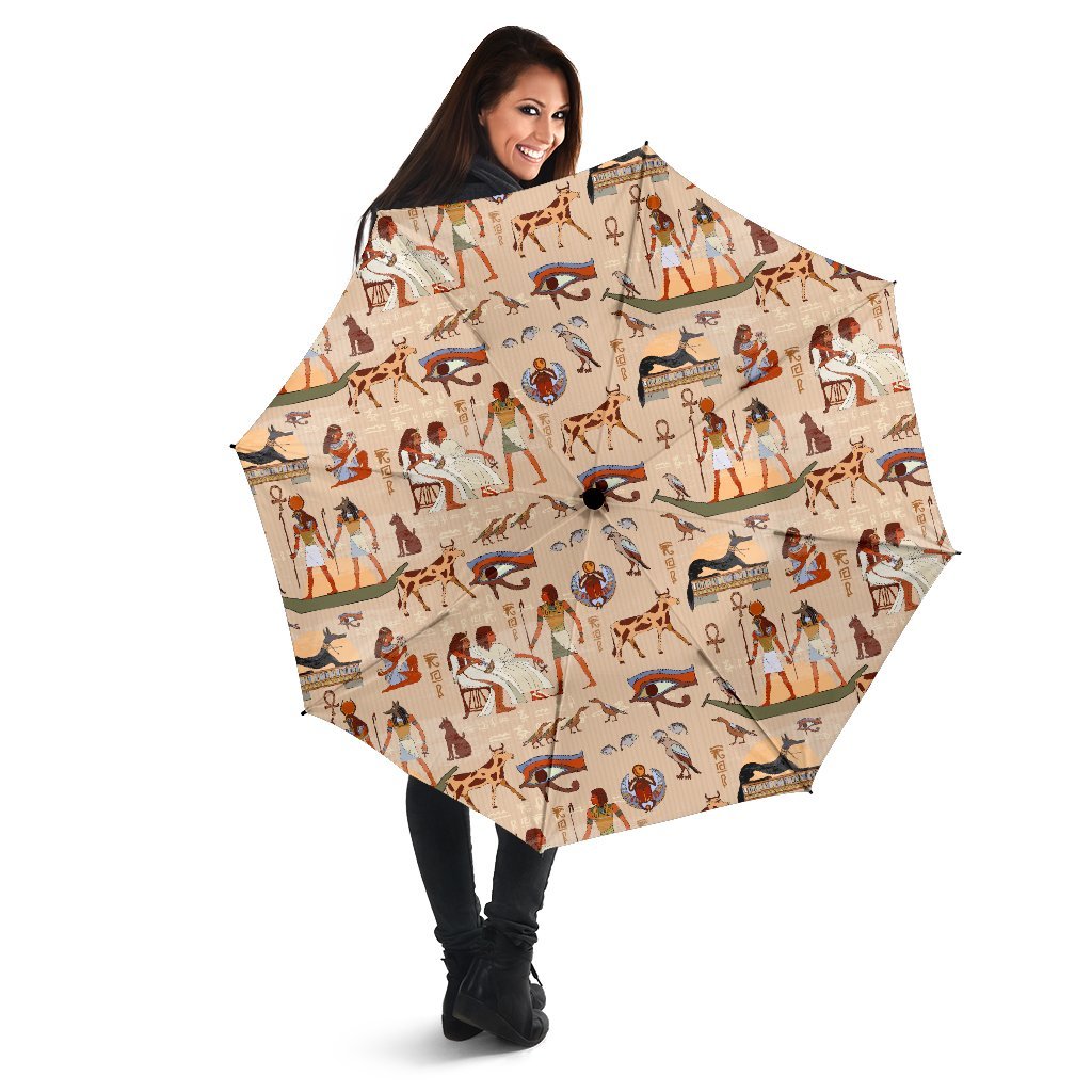Egyptian Print Pattern Automatic Foldable Umbrella-grizzshop