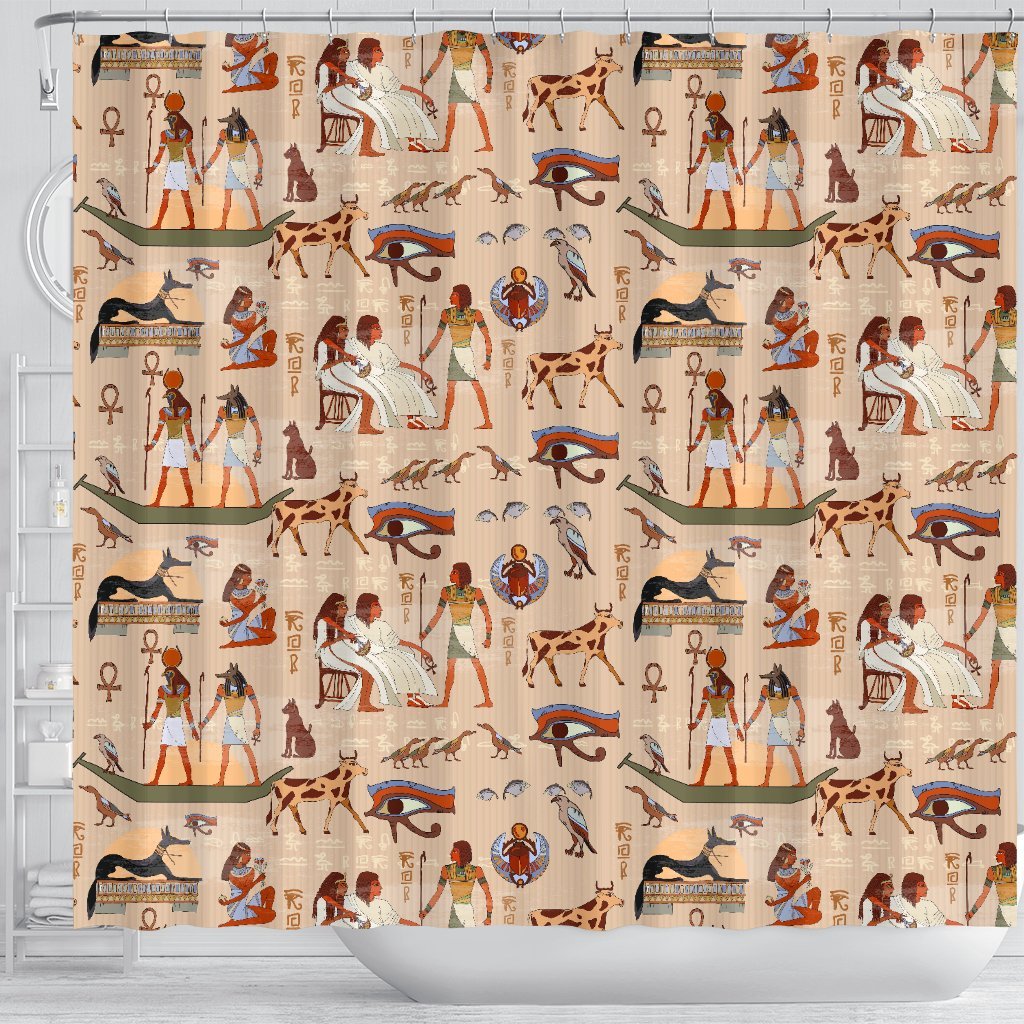 Egyptian Print Pattern Bathroom Shower Curtain-grizzshop