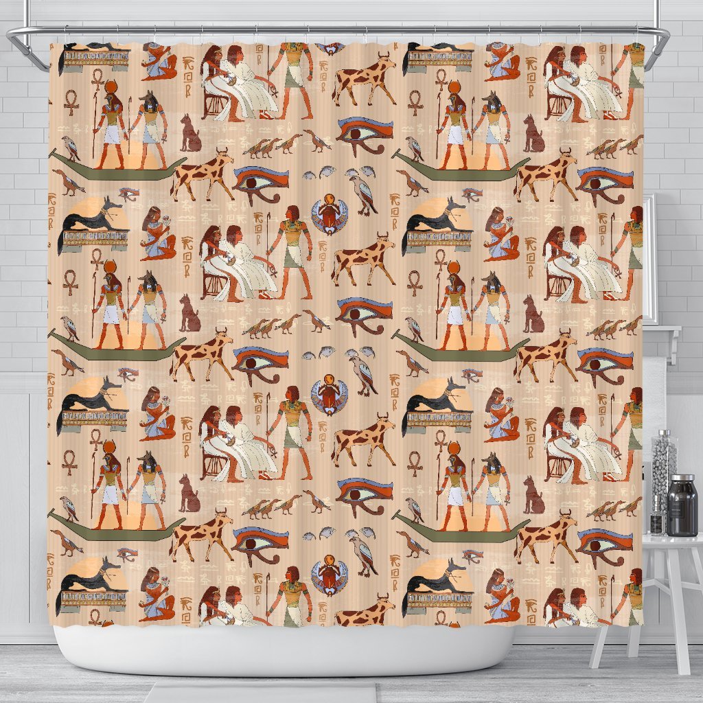 Egyptian Print Pattern Bathroom Shower Curtain-grizzshop