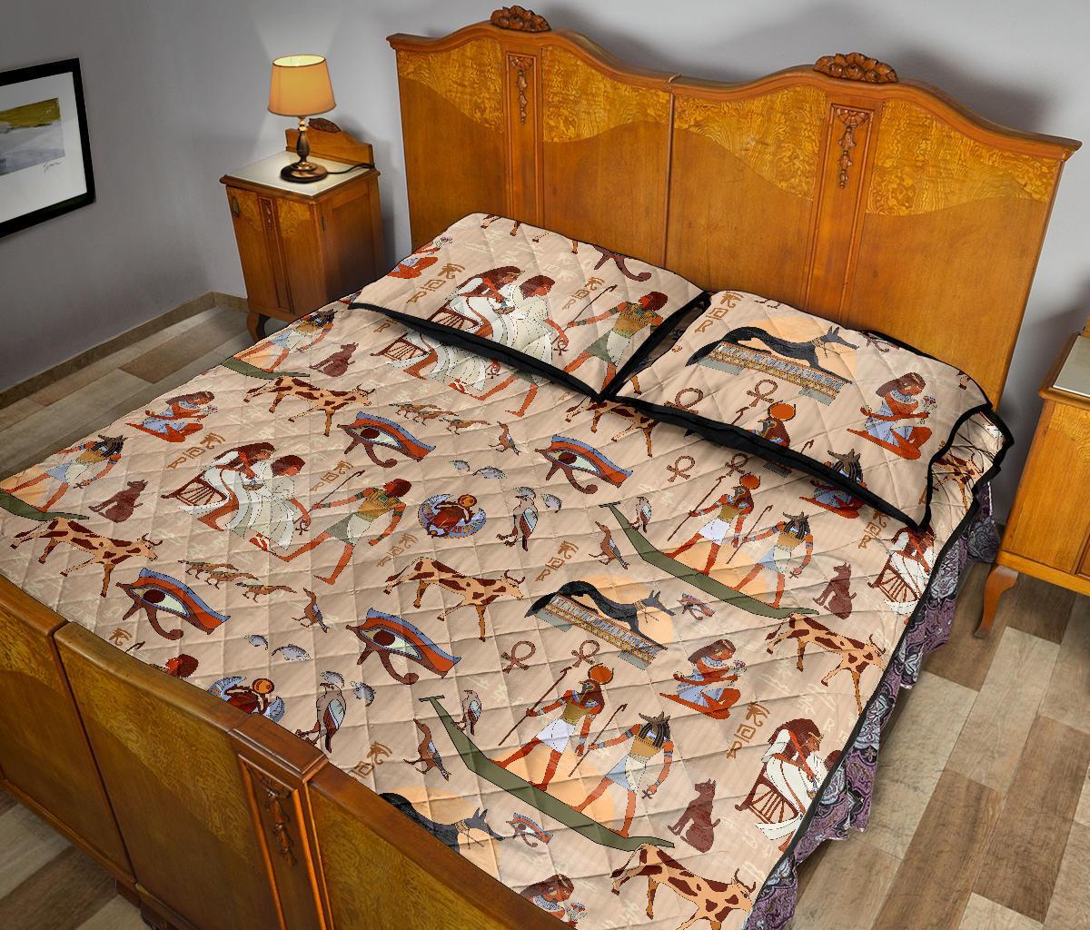 Egyptian Print Pattern Bed Set Quilt-grizzshop