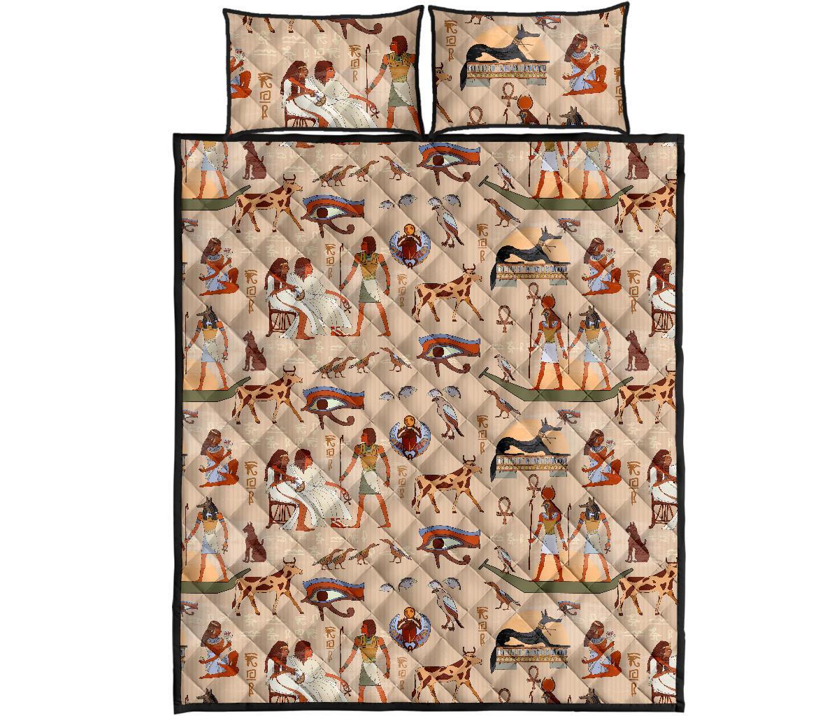 Egyptian Print Pattern Bed Set Quilt-grizzshop