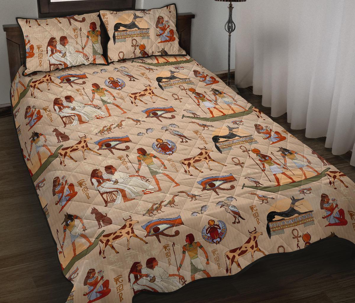 Egyptian Print Pattern Bed Set Quilt-grizzshop