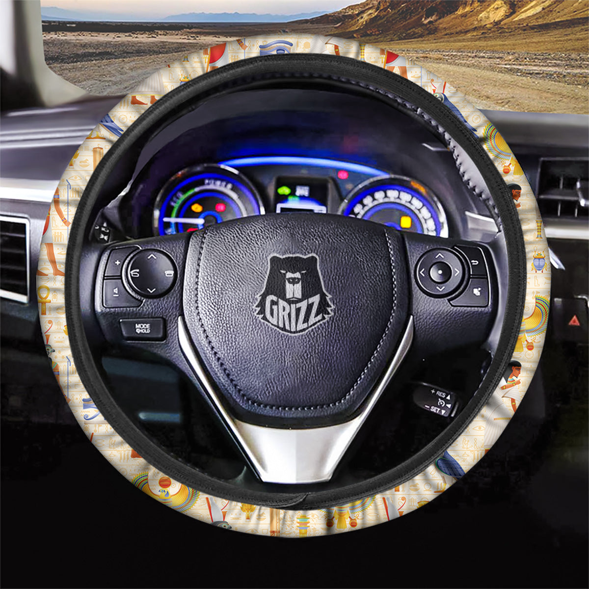 Egyptian Print Pattern Car Steering Wheel Cover-grizzshop
