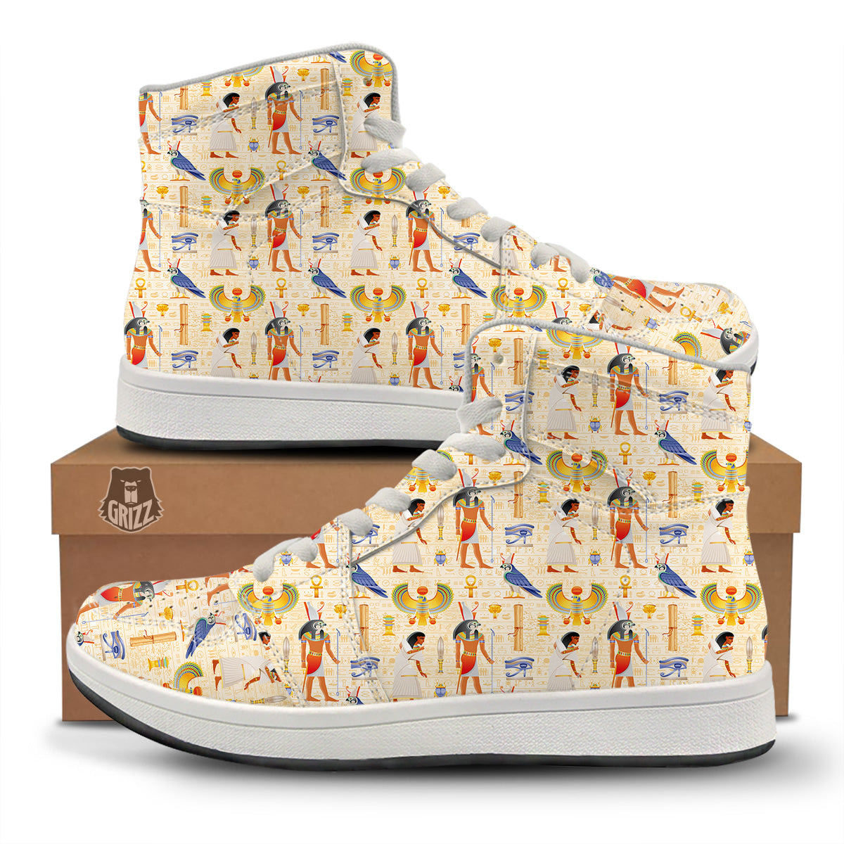Egyptian Print Pattern High Top Sneakers-grizzshop