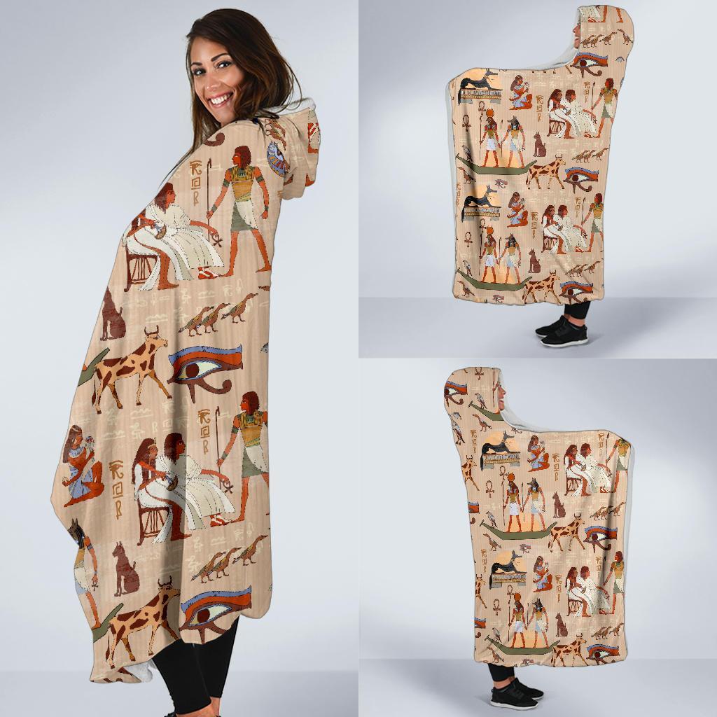 Egyptian Print Pattern Hooded Blanket-grizzshop